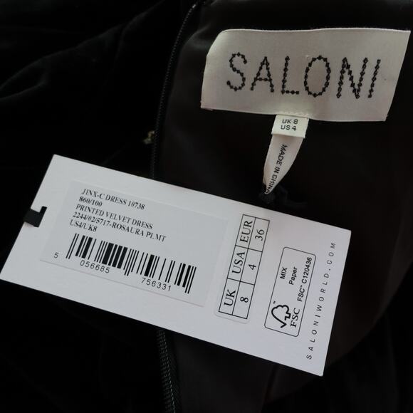 SALONI Jinx C Trimmed Floral Print Velvet Midi Dress Size 4 - Picture 11 of 16